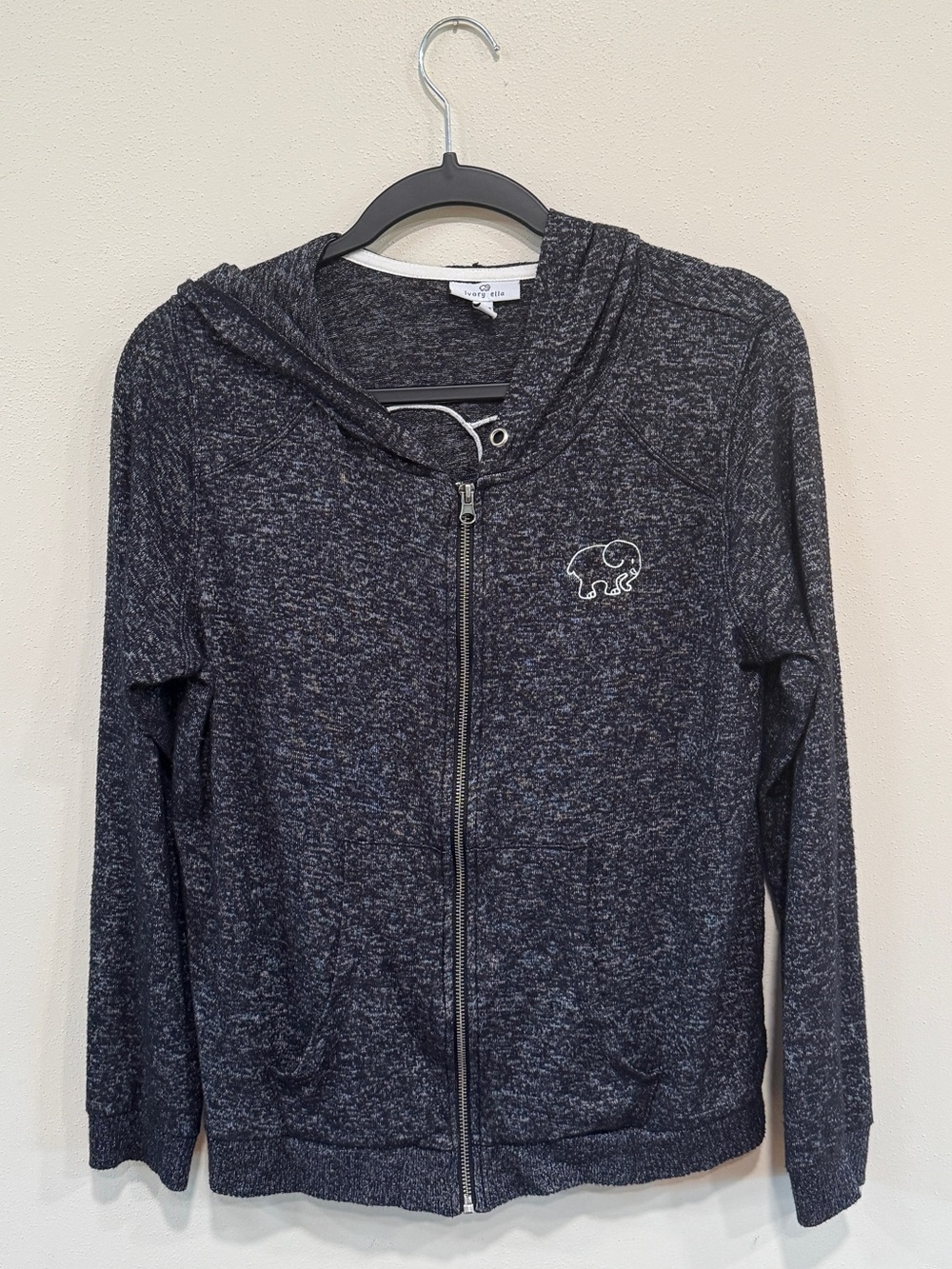 Ivory Ella Charcoal Black Heather Zip Hoodie Size M